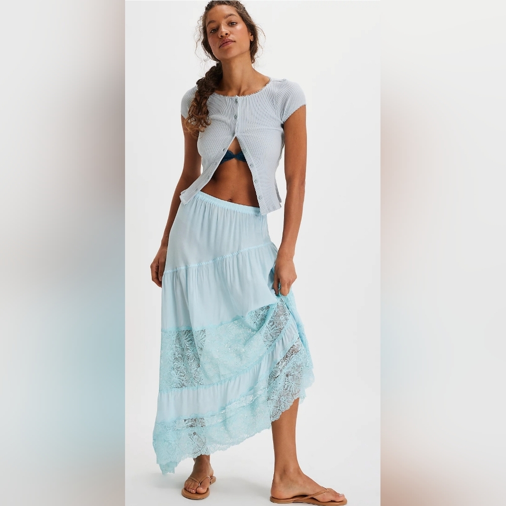 Free People Told You So Lace Panel Half Slip In Blue